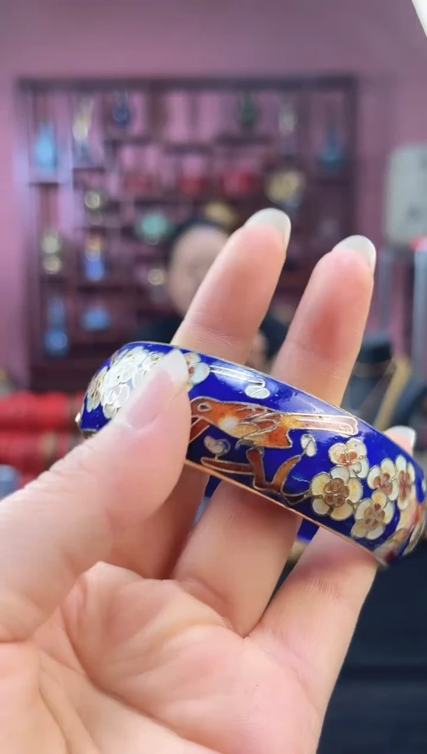 非遗 景泰蓝喜上眉梢开口镯 58-65 宝蓝