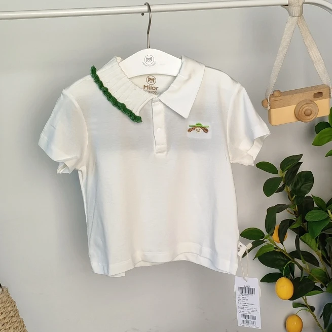 0303米乐熊翻领T恤短袖夏季新款上衣潮牌打底衫儿童卡通