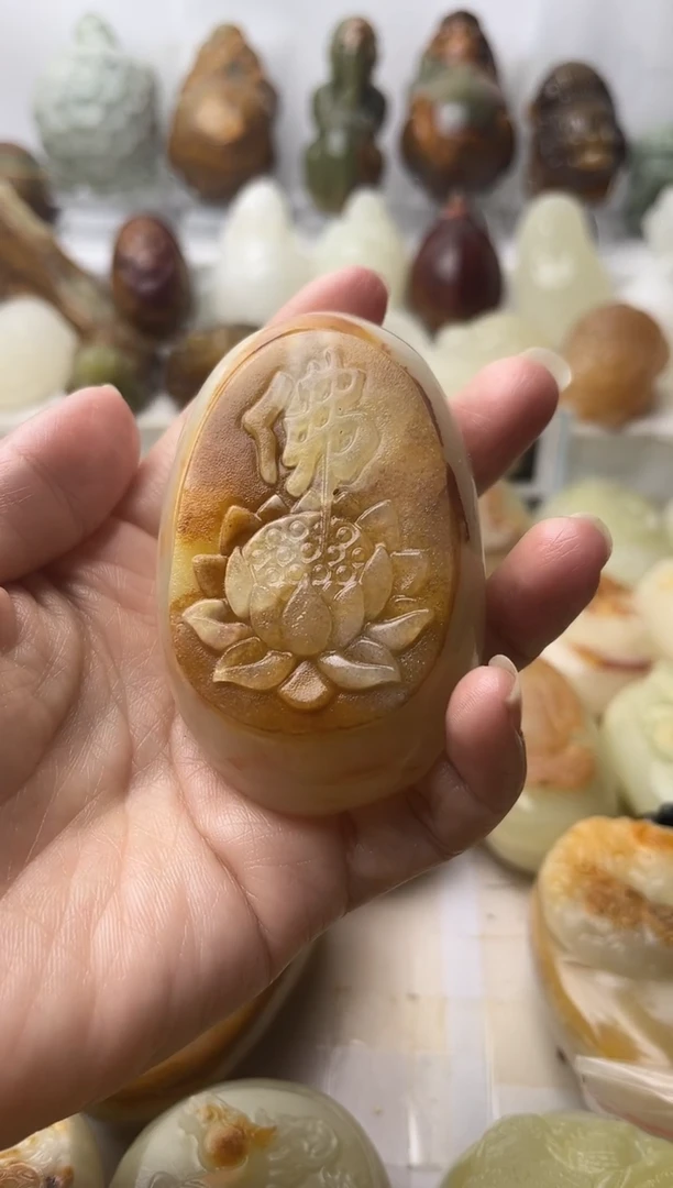 石材方解石棉纹正常不退换佛莲花