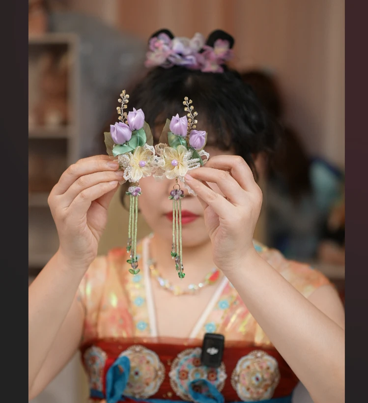 饰阿梁3553 风信郁金香头饰小女孩发夹发饰可爱甜美百搭田园少女