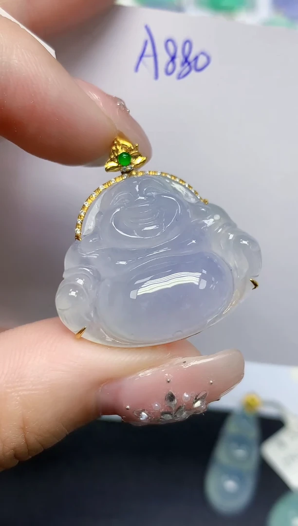 颈饰18K金镶嵌翡翠天然缅甸翡翠A货翡翠百元以上9元证书费自理