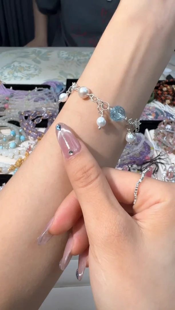 淡水珍珠手链银S925镶嵌H010海纹盘珠碎银款