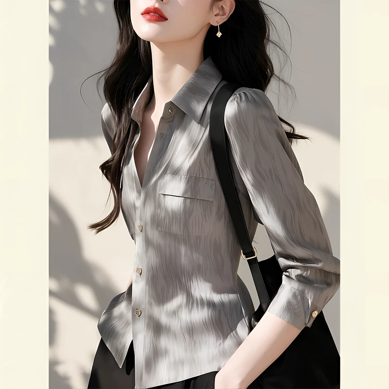 2025春季新款高端欧货洋气独特别致漂亮法式减龄轻奢小众灰色衬衫