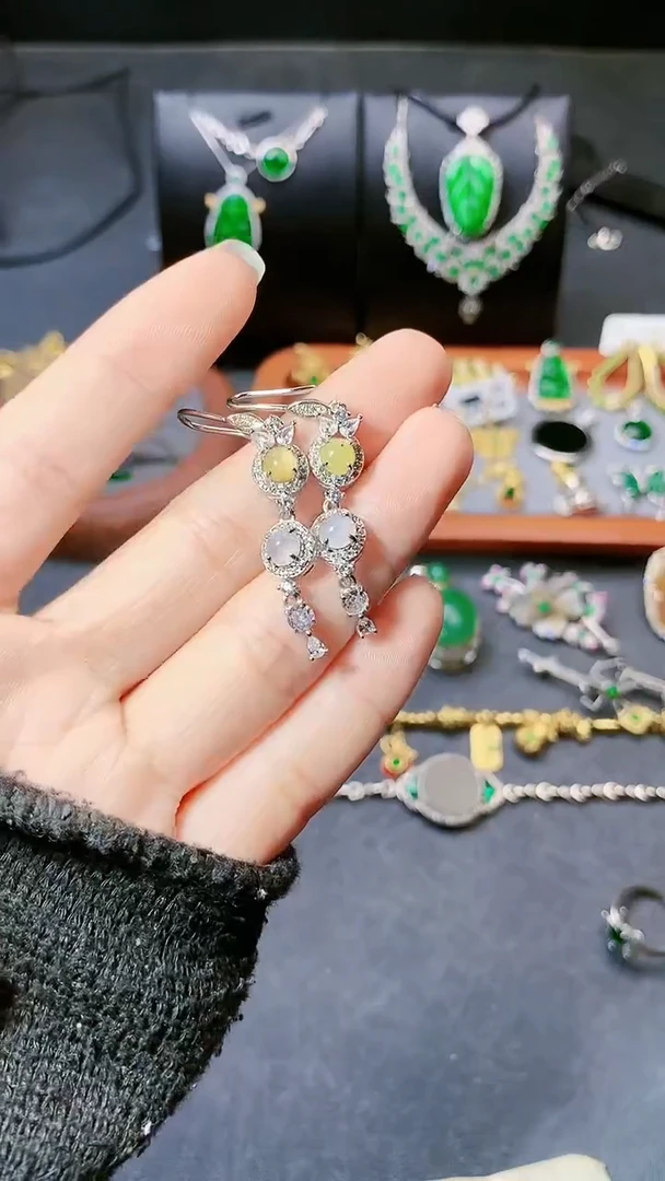 【闪购商品】翡翠耳饰银S925镶嵌耳饰