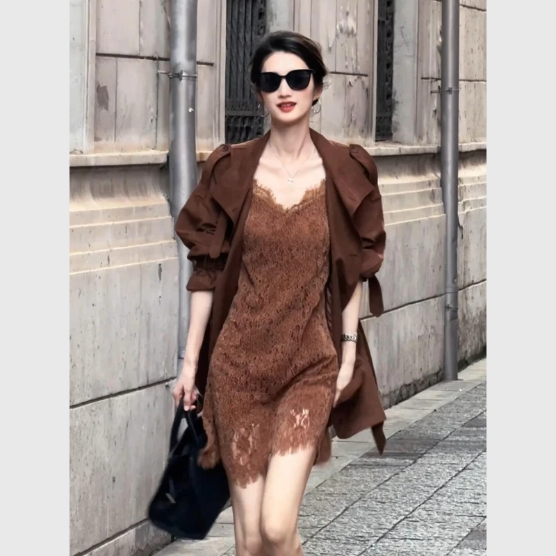 咖色风衣女2025新款秋高端大气上档次独特超好看英伦风中长款外套