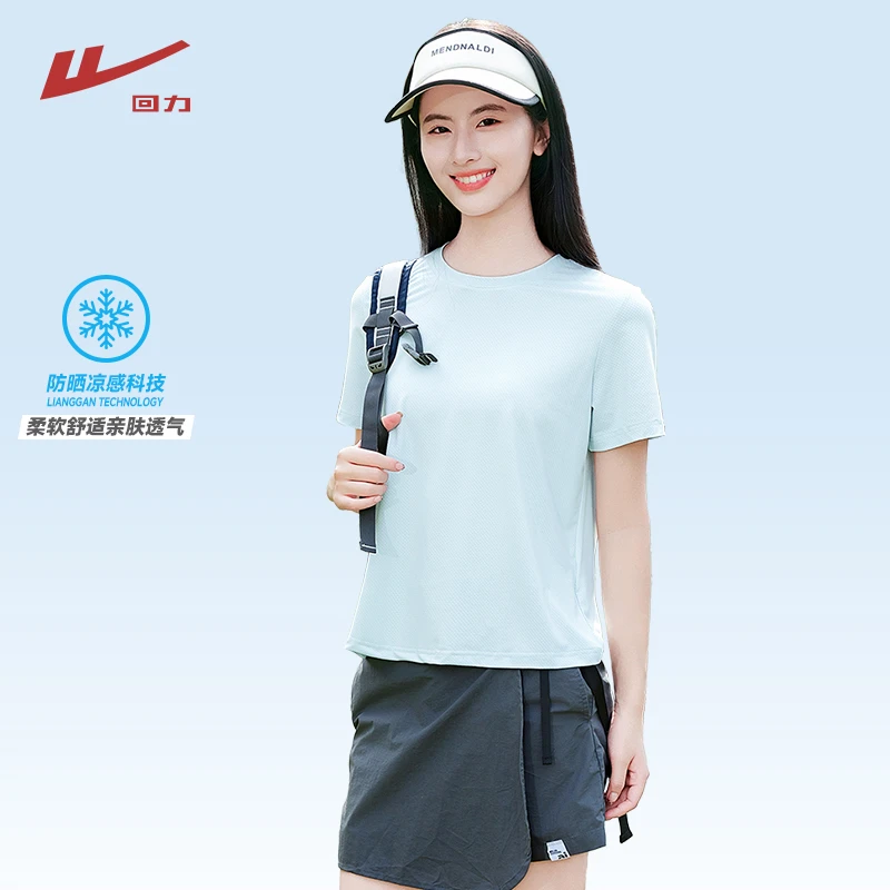 Warrior/回力圆领宽松型透气常规款短袖T恤舒适速干衣薄雾少女风t