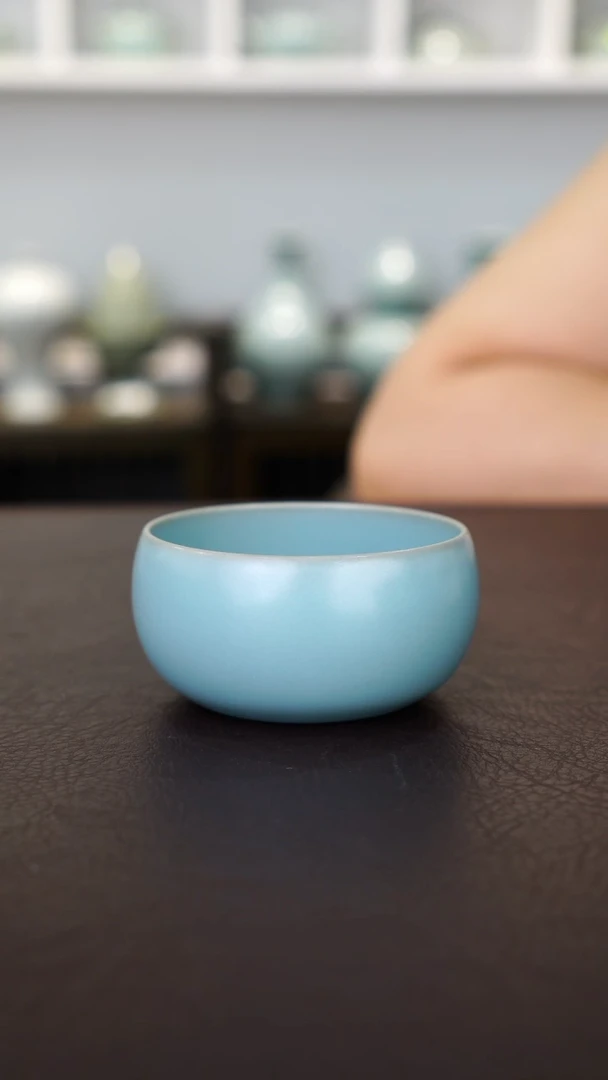 天蓝釉禅定杯无纹精品-二