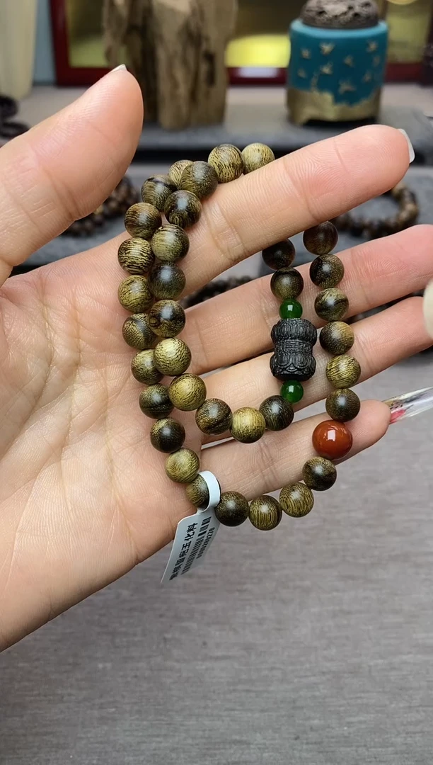 手串沉香木顺化紫棋玉化留疤08+莲花 沉水双圈设计