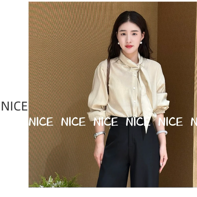 NICE【巴黎情书】韩系丝巾领口设计感法式女衬衣
