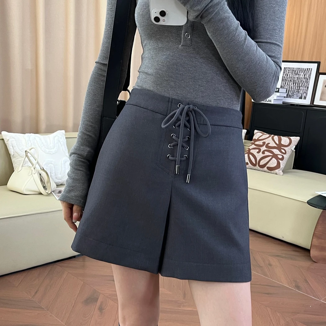 “欧洲站”2025秋季时尚高腰显瘦A字百搭绑带阔腿裤休闲短裤251411#