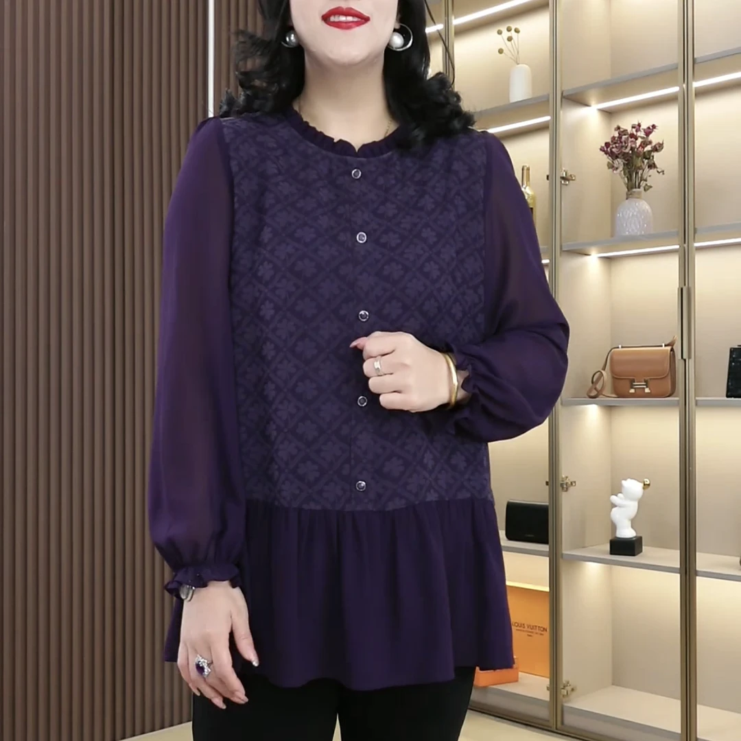 苏兰诺新款大码女装气质洋气优雅提花显瘦百搭宽松长袖上衣250069