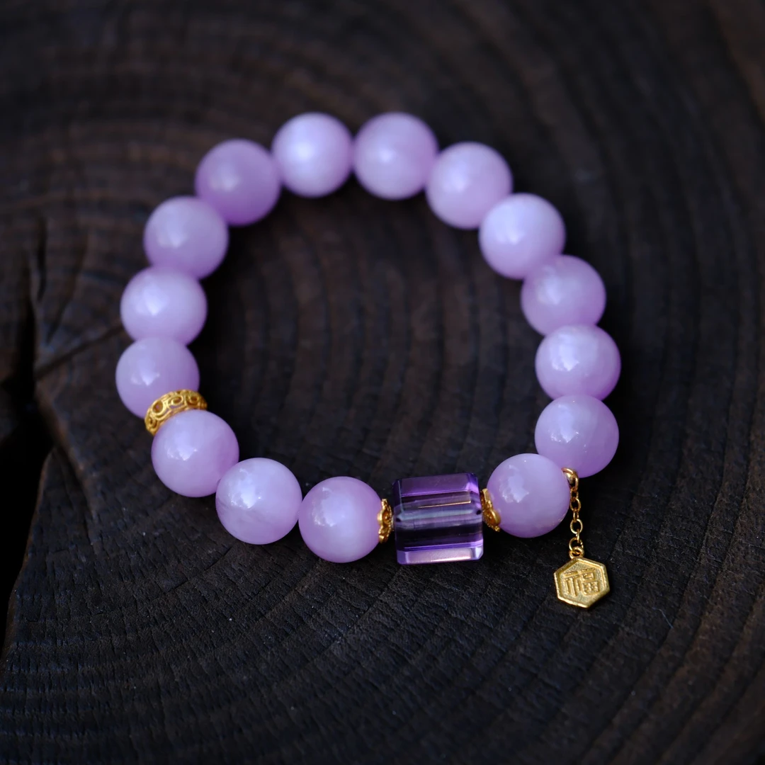 【沐姐珠宝】天然猫眼紫锂辉紫晶单圈手串11m-/399优雅精美