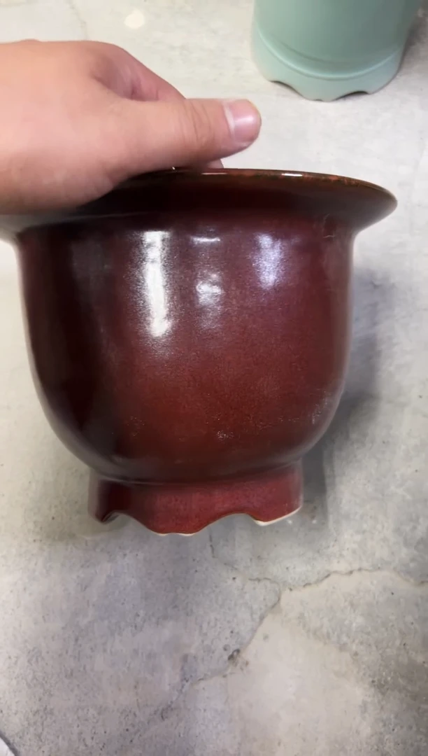 微瑕景德镇颜色釉花盆高17外口23内口18