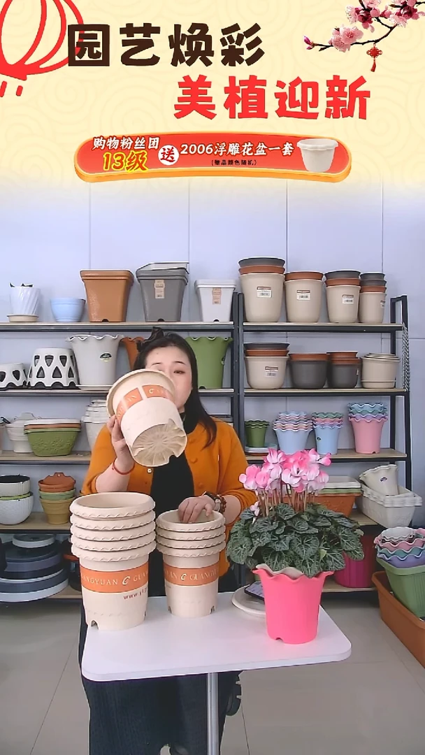 网印180花盆米白5套带托盘