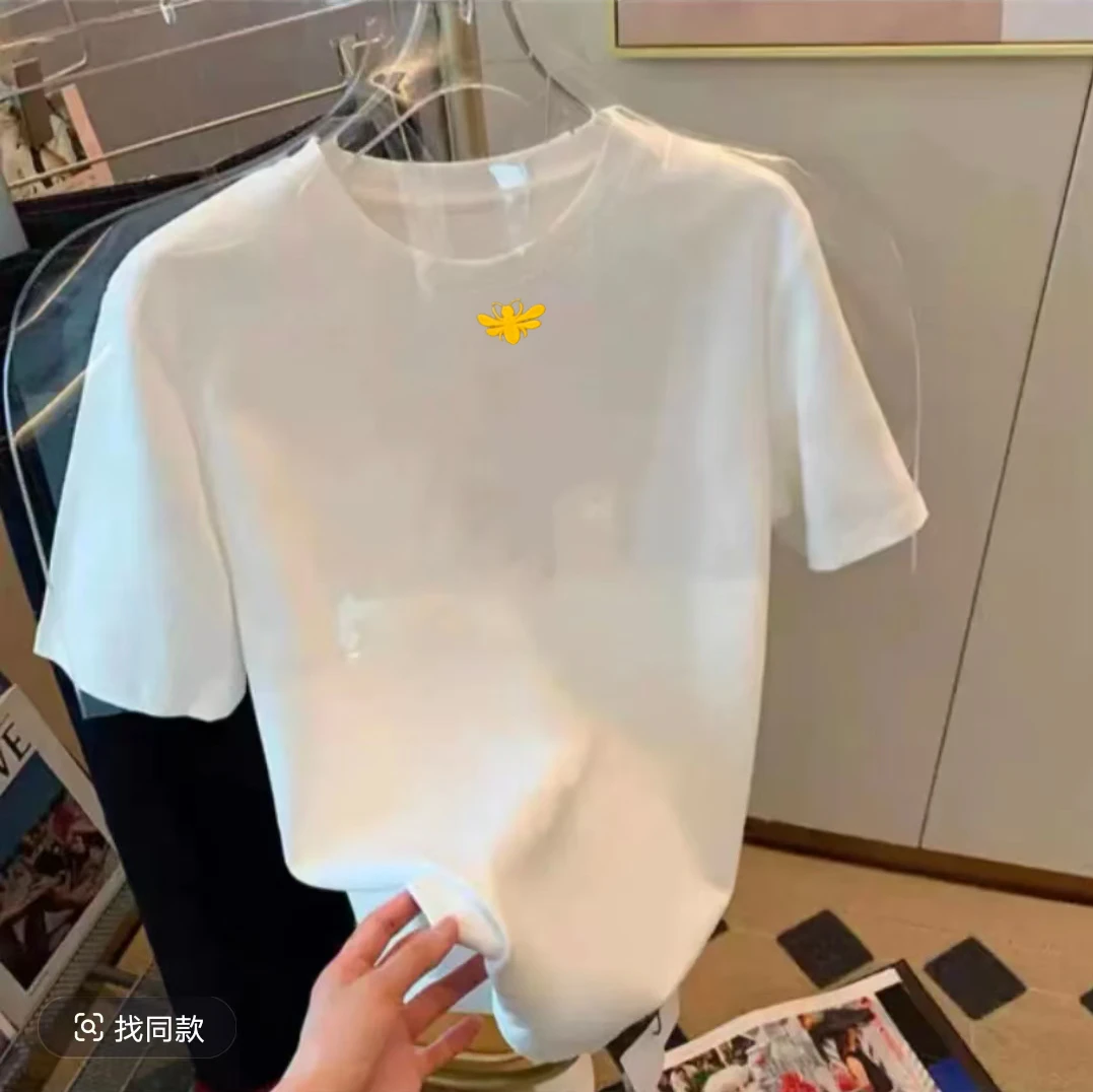 万针刺绣潮流时尚情侣款纯棉百搭圆领短袖--小蜜蜂