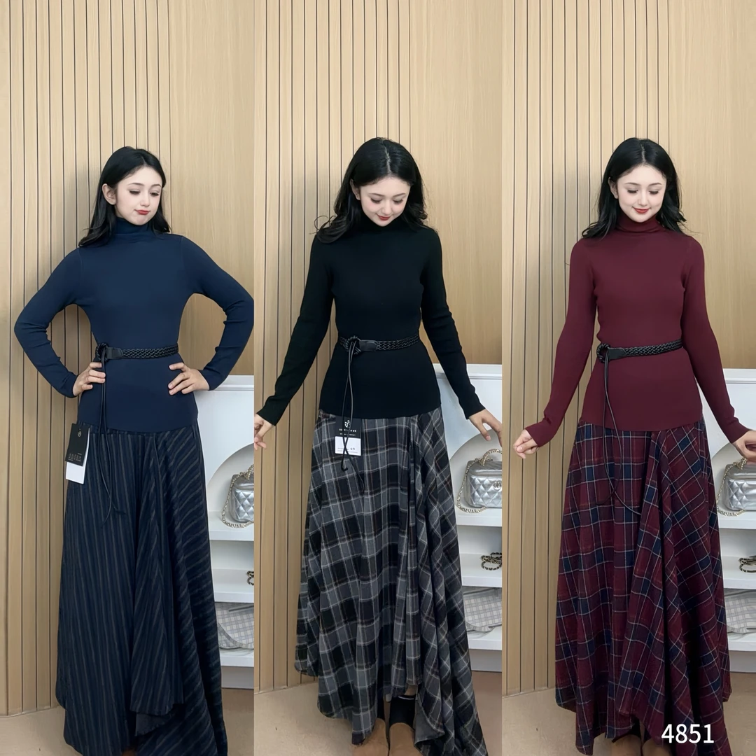 Saeda新款优雅气质裙三件套（打底+长裙+腰带）YF4851