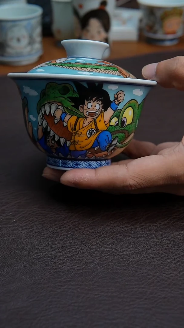 杯陶瓷景德镇手绘龙珠盖碗重工-孤品
