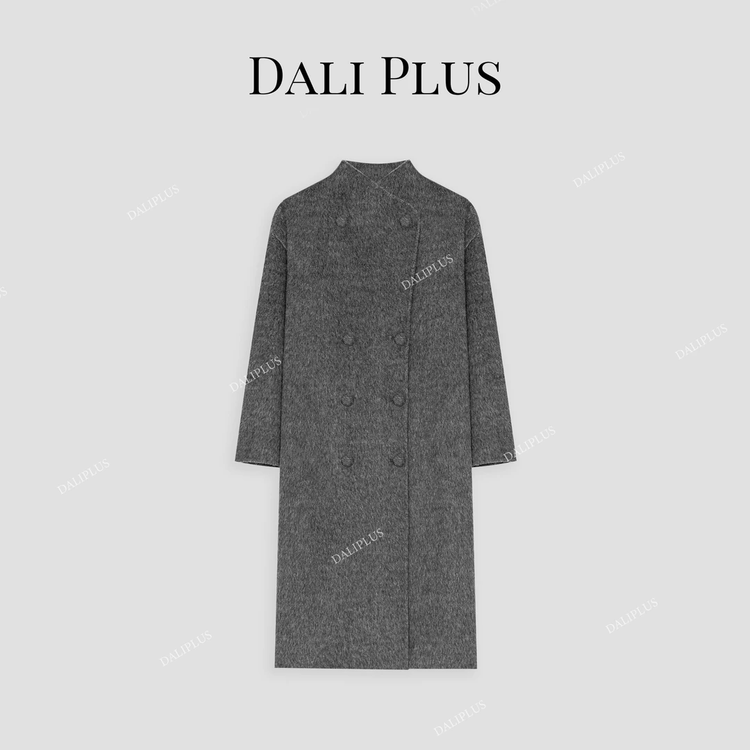DALI PLUS【牦牛绒+桑蚕丝】气质感双排扣立领双面呢大衣-D4CK0060