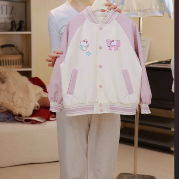 运动风冬季女棒球领春秋普通外套中大童撞色女童少女印花