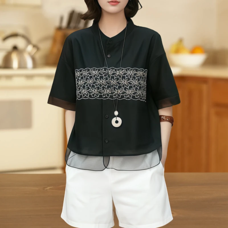 夏季大码胖mm新中式半袖衬衫2025新款时尚复古今年流行的漂亮上衣