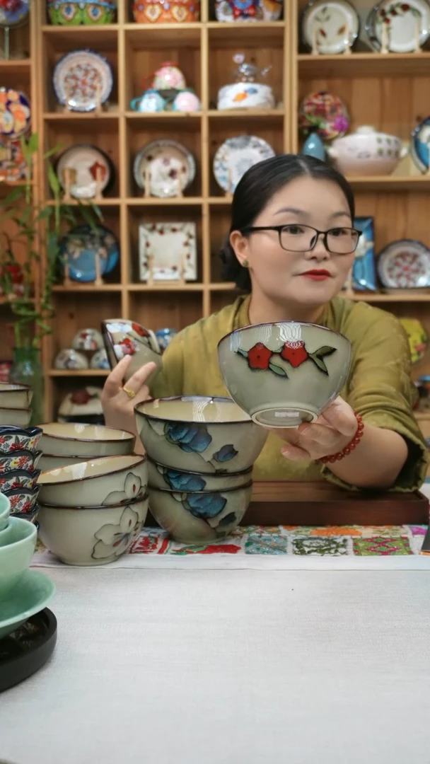瓷片小可高温陶瓷餐具一组10只米饭碗