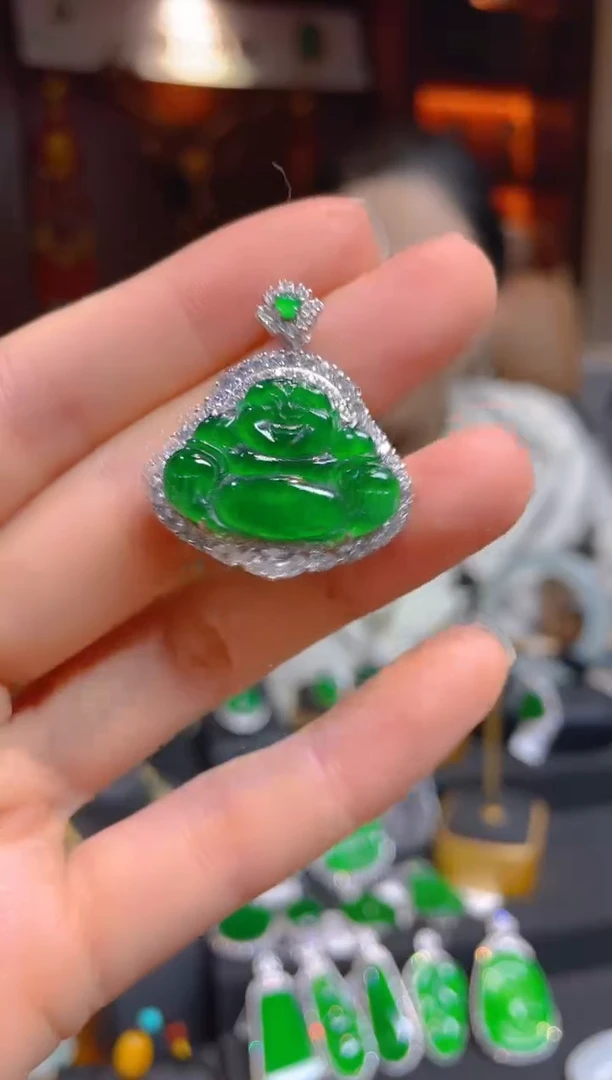 【闪购商品】翡翠颈饰银S925镶嵌110719天然A货翡翠佛公