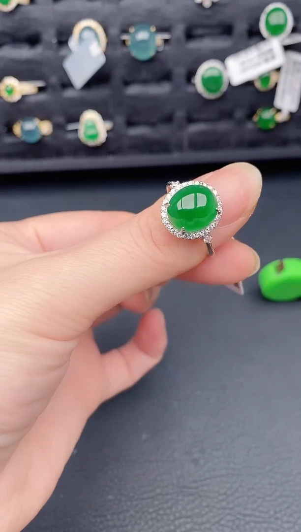 银S925镶嵌戒指翡翠天然a货翡翠226