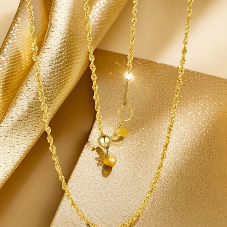 【鑫霓专属】麻花抽拉)18K金au750抽拉可调节50cm60cm素金粗链坠链