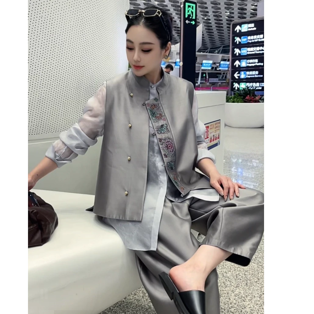 「利琪高订」国风新中式气质轻奢百搭重工刺绣马甲上衣A6568