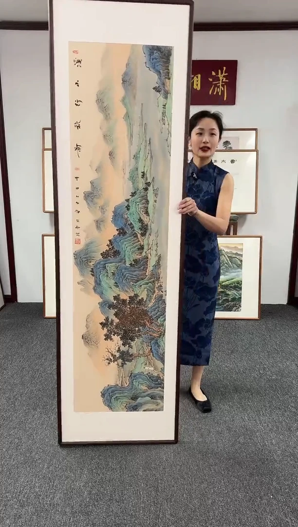 国画溪山行旅图210*60曹勇强