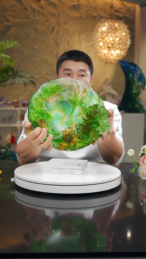 摆件福利设计款绿色如意牡丹花果盘摆件