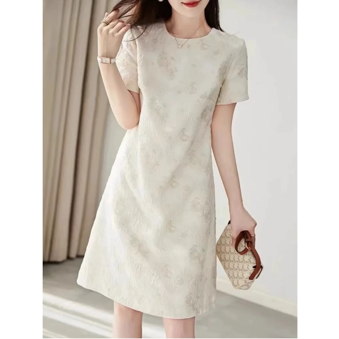 【夏季新品】6-2夏季高级感设计提花裙日常气质修身连衣裙