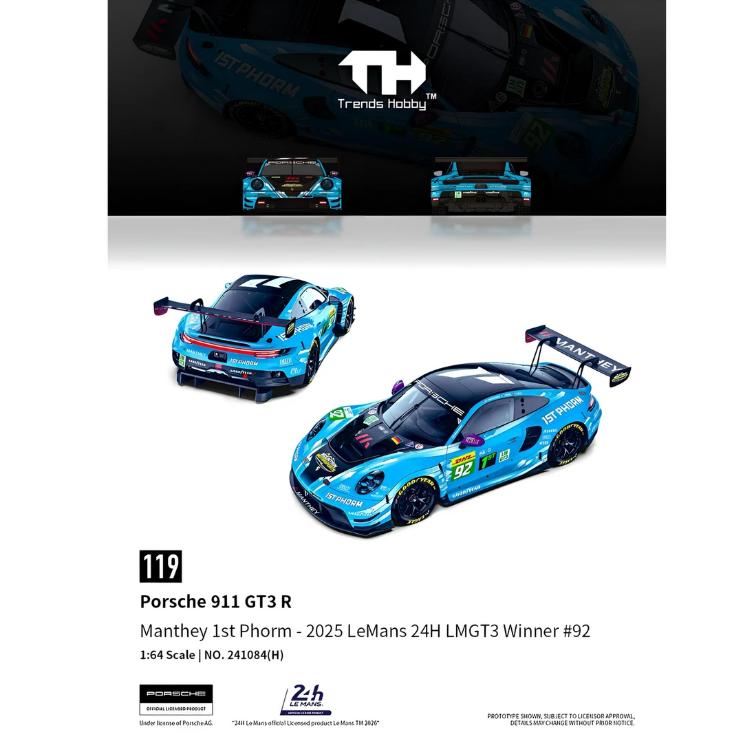 【现货】TH1:64正版保时捷911GT3迷你蓝色92#合金模型模玩玩具车模