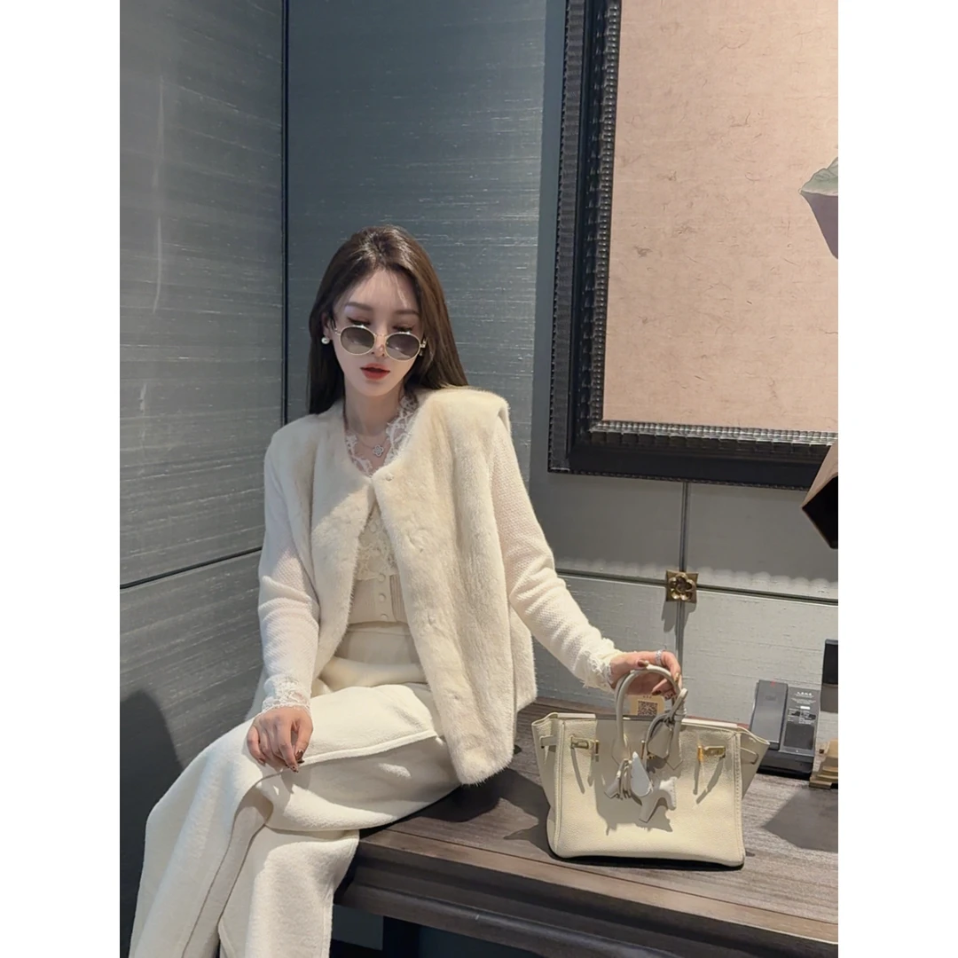 【曼文kiki】珍珠本色 进口天鹅绒短二XXP色水貂马甲 25Q1130