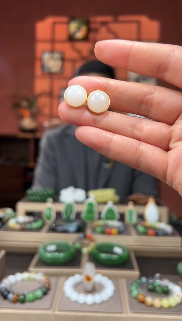 银S925镶嵌手链和田玉耳钉