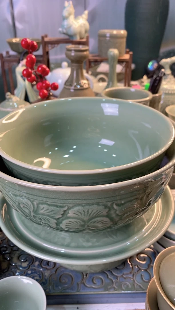 耀州窑暮*吟8英寸宫廷牡丹大面碗1只【和】7英寸宫廷牡丹碗一个