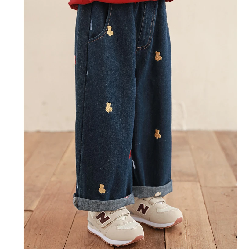 幼悠【软萌小熊】春贰波女童宝宝洋气直筒休闲阔腿宽松牛仔裤 C3236