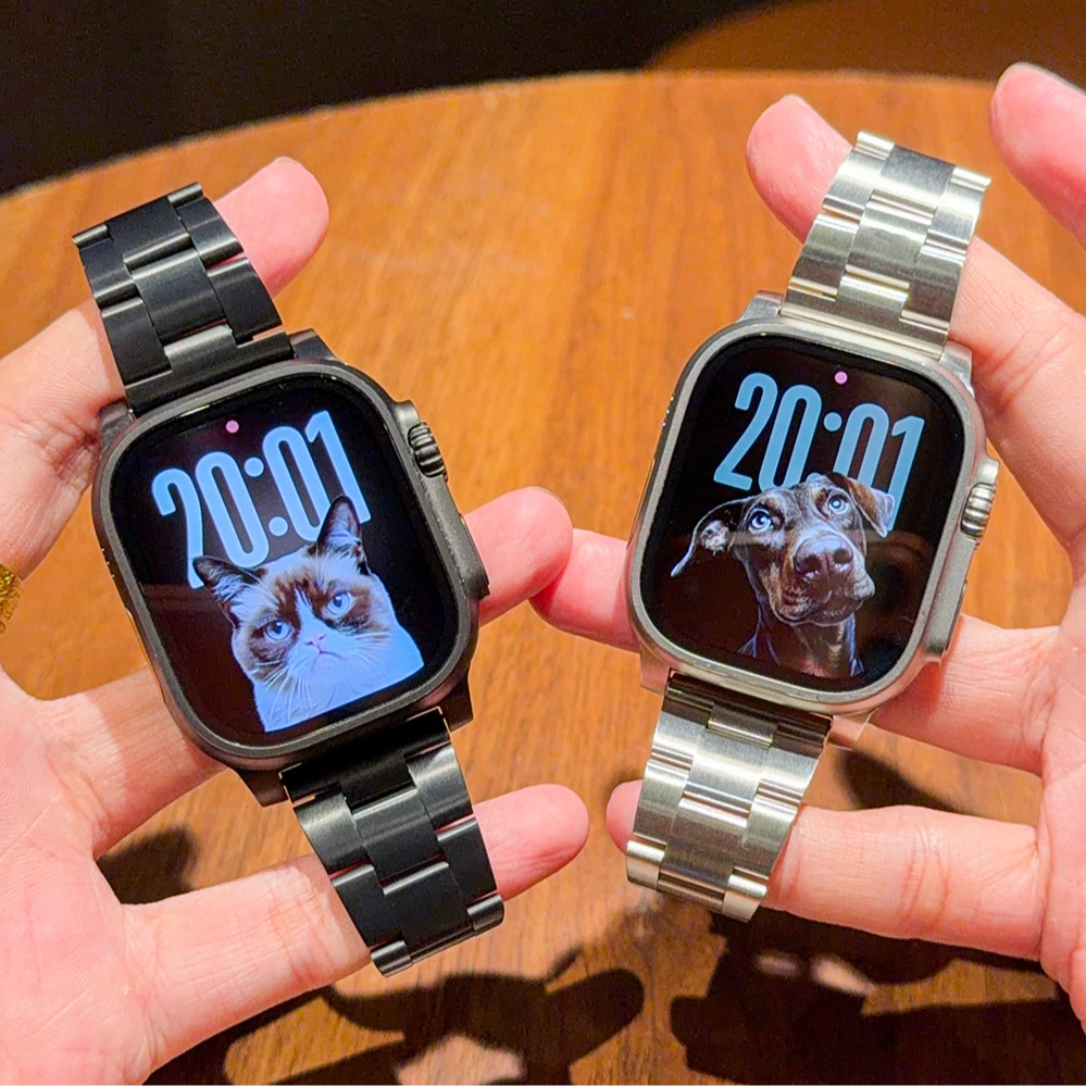 适用ApplewatchUltra小蛮腰不锈钢表带iwatchs11金属表带s10钢带9