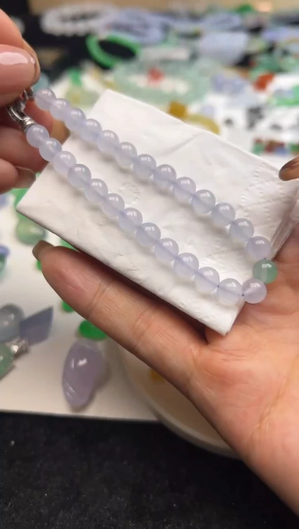 未镶嵌定制翡翠 8000+800冰紫手串6.5mm-xmy073