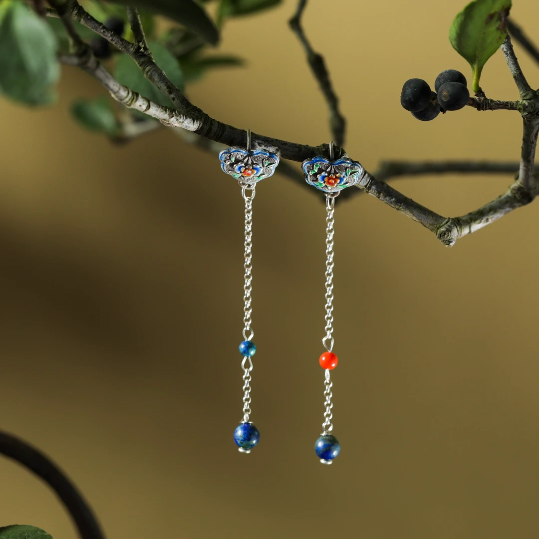 非金属珐琅耳饰 【意婵】《凤凰涅槃》凤凰青金古董珐琅耳饰-909251