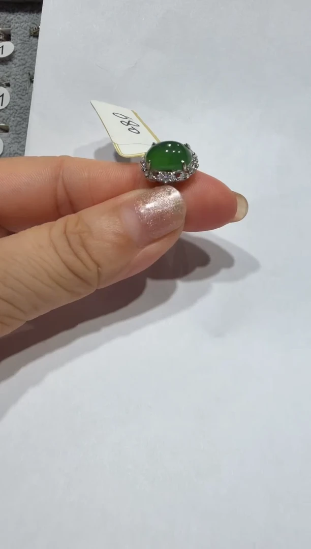 银S925镶嵌戒指翡翠缅甸A货翡翠戒指