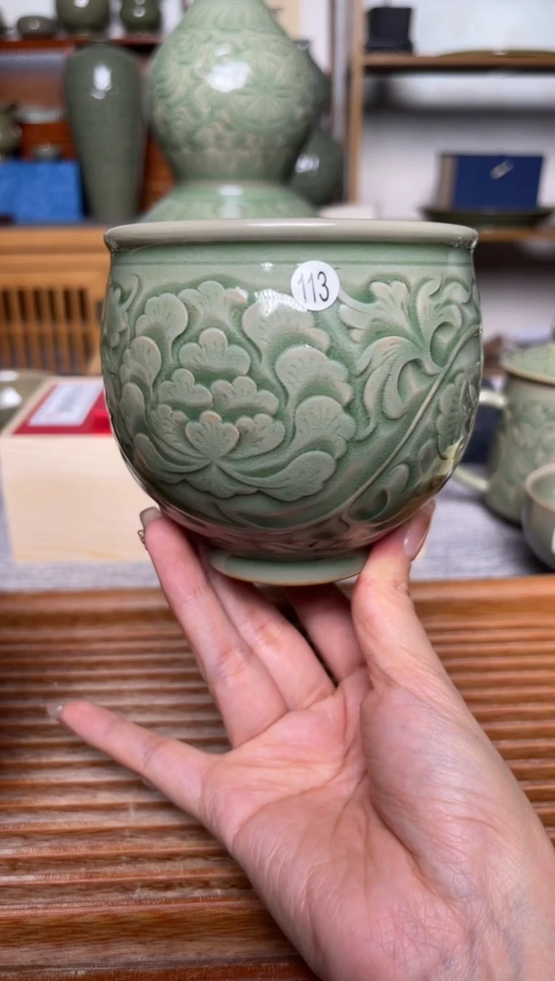 【闪购商品】其他113纯手工秘色如意纹大缸杯