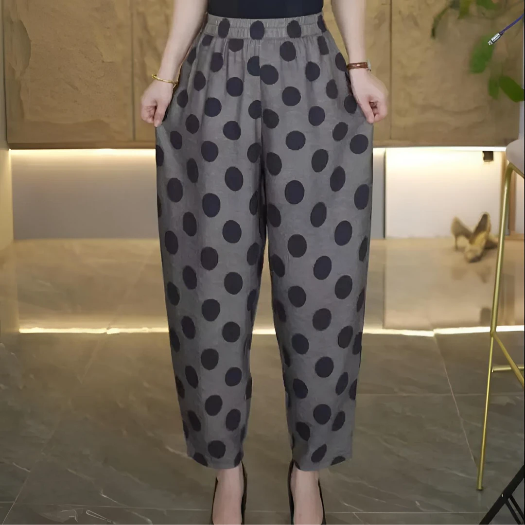 2025夏季新款大码显瘦休闲舒适时尚百搭减龄波点哈伦裤薄款九分裤