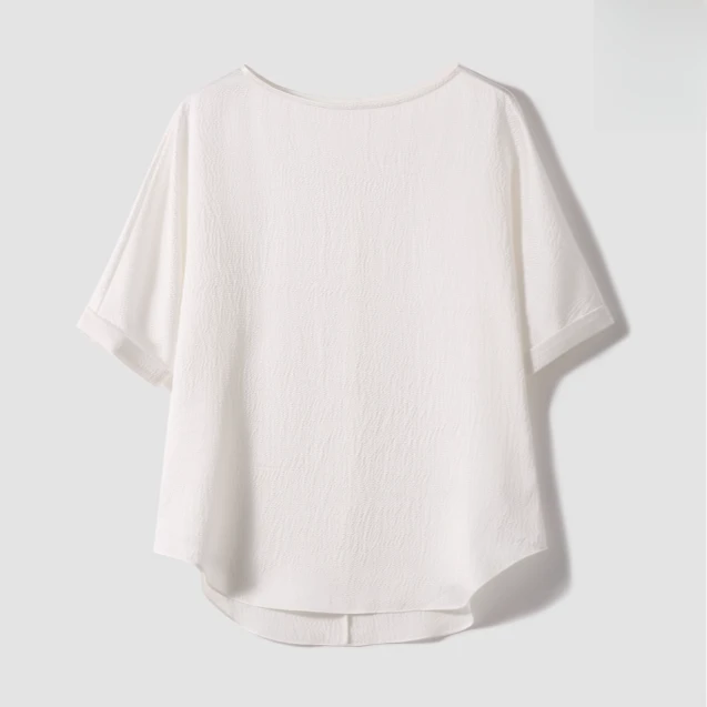 【九月木兮】真丝上衣 宽松短袖小衫女夏休闲一字领套衫S81721SYCMG