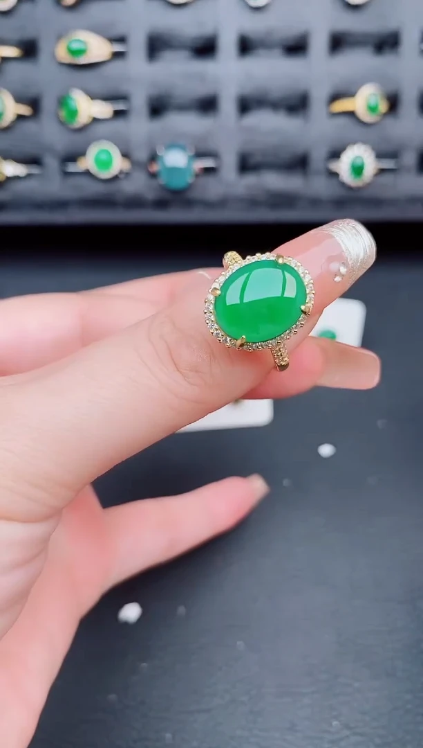 翡翠戒指银S925镶嵌天然a货翡翠175