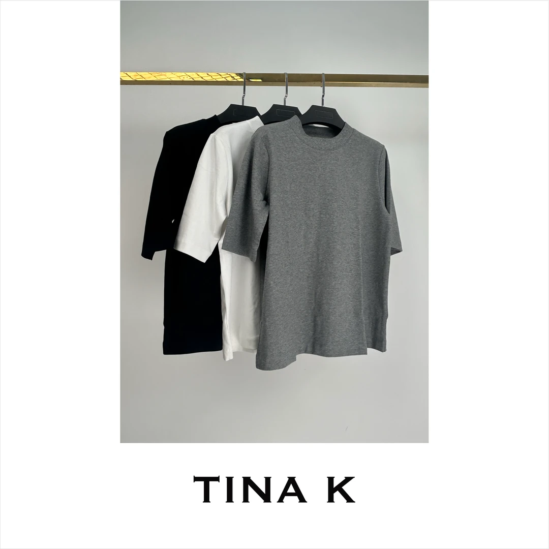 TinaK半高领后中缝打底衫T恤时尚休闲百搭轻奢圆领DD224133