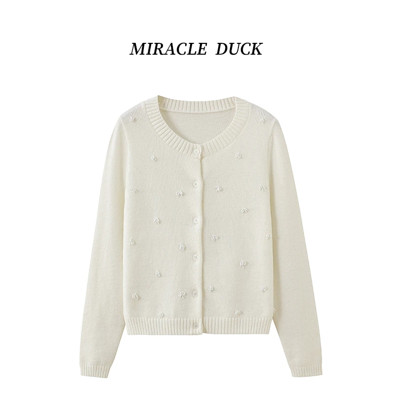 6号【温柔珍珠】春秋冬百搭圆领重工钉珠蝴蝶结毛针织开衫C1744-1