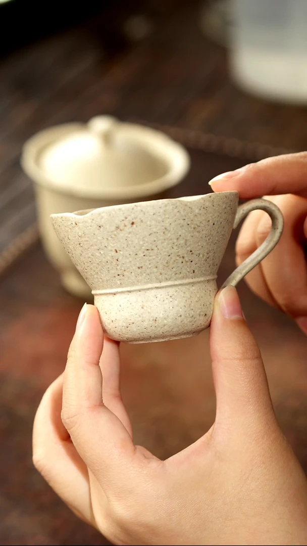 茶杯紫砂福利紫砂白段花器手把杯