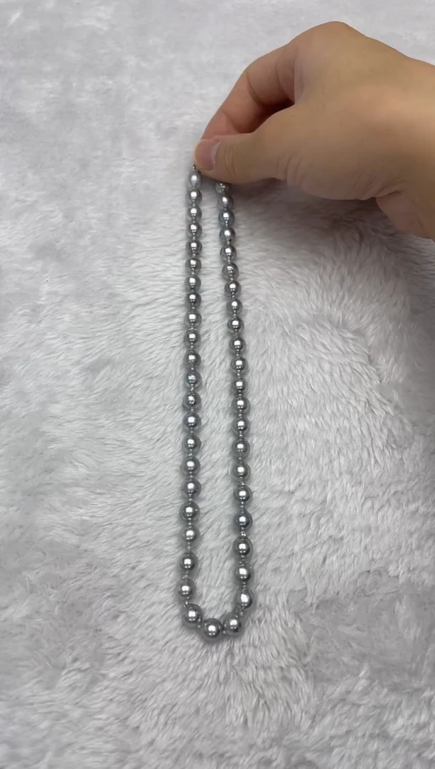 项链银S925镶嵌海水珍珠AK真多麻8-8.5mm