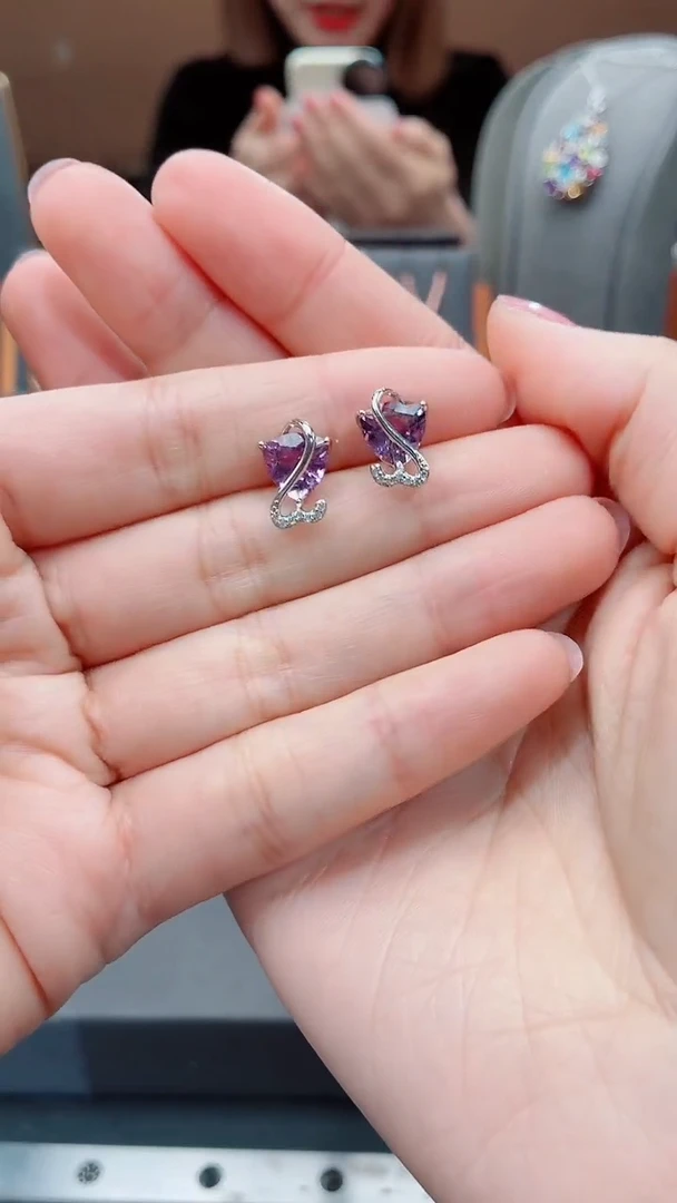 银S925镶嵌耳饰水晶水晶耳饰